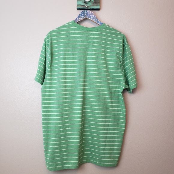 Hudson & Barrow NYC V Neck Green White Stripe Tee - Picture 2 of 5